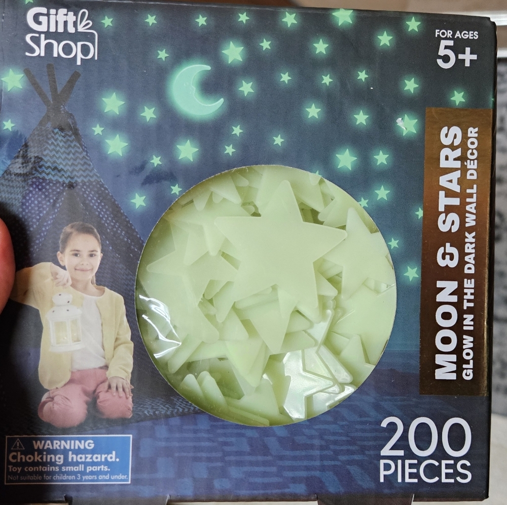 Glow-in-the-dark moon/star-shaped plastic stickers wall decor